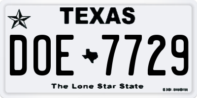 TX license plate DOE7729