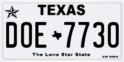 TX license plate DOE7730