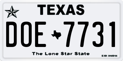 TX license plate DOE7731