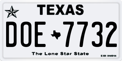 TX license plate DOE7732