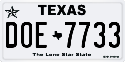 TX license plate DOE7733