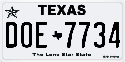 TX license plate DOE7734