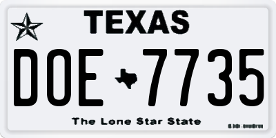 TX license plate DOE7735