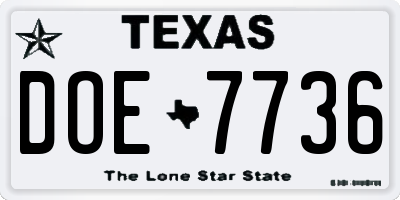 TX license plate DOE7736