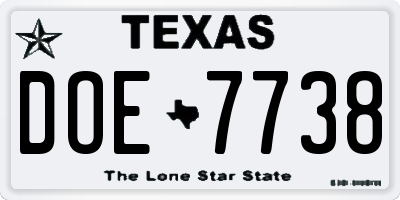 TX license plate DOE7738