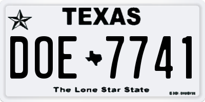TX license plate DOE7741