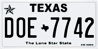 TX license plate DOE7742