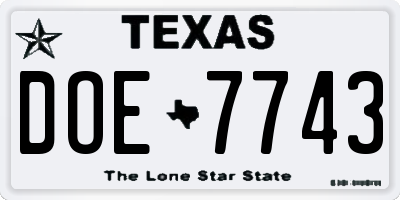 TX license plate DOE7743