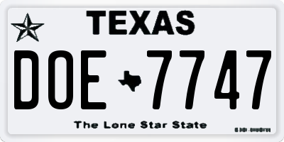 TX license plate DOE7747