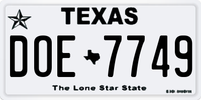 TX license plate DOE7749