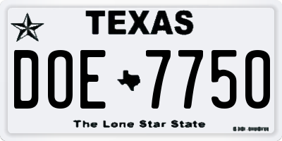 TX license plate DOE7750