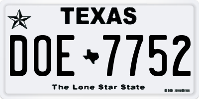 TX license plate DOE7752
