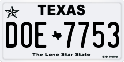 TX license plate DOE7753