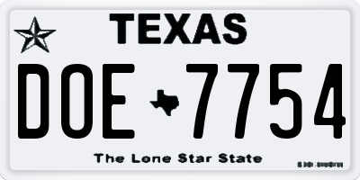 TX license plate DOE7754