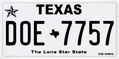 TX license plate DOE7757