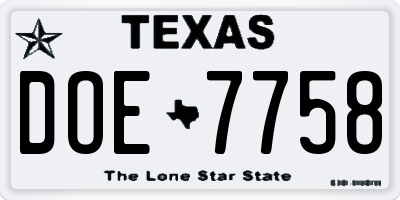TX license plate DOE7758