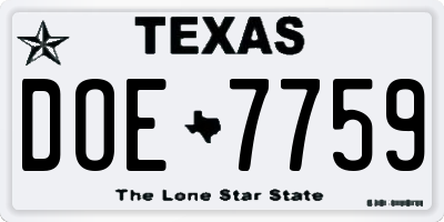 TX license plate DOE7759