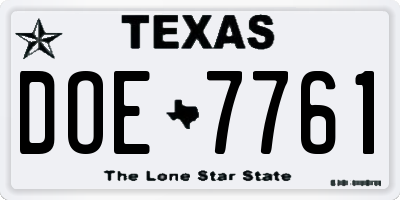 TX license plate DOE7761
