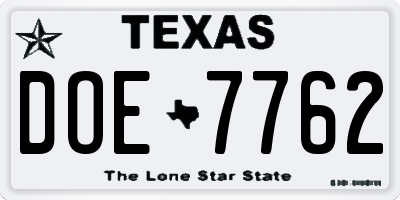 TX license plate DOE7762