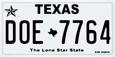 TX license plate DOE7764