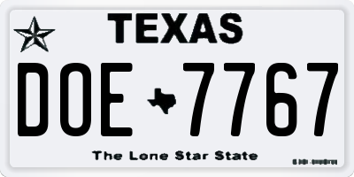 TX license plate DOE7767