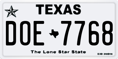 TX license plate DOE7768