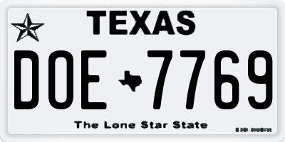 TX license plate DOE7769