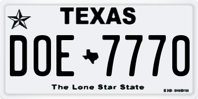 TX license plate DOE7770