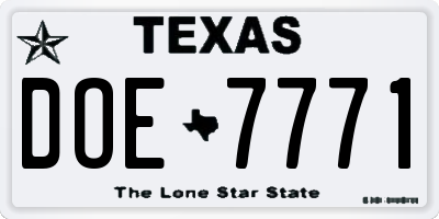 TX license plate DOE7771