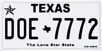 TX license plate DOE7772
