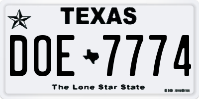 TX license plate DOE7774