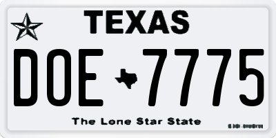 TX license plate DOE7775