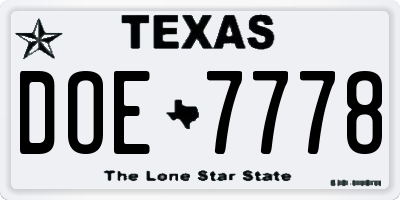 TX license plate DOE7778