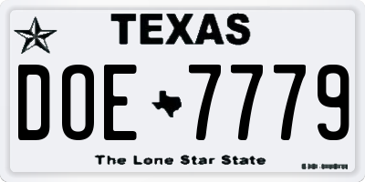 TX license plate DOE7779