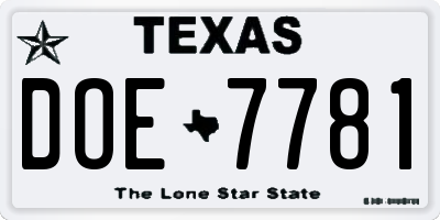 TX license plate DOE7781