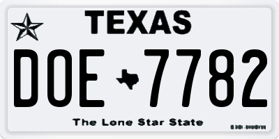 TX license plate DOE7782