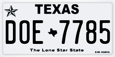 TX license plate DOE7785