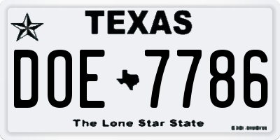 TX license plate DOE7786
