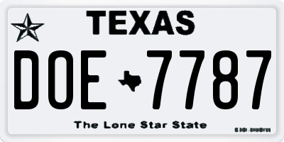 TX license plate DOE7787