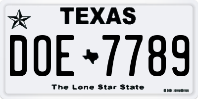 TX license plate DOE7789