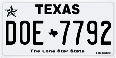 TX license plate DOE7792