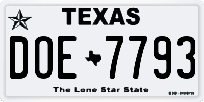 TX license plate DOE7793