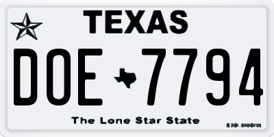 TX license plate DOE7794