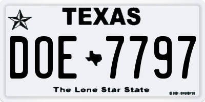 TX license plate DOE7797