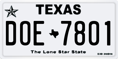 TX license plate DOE7801