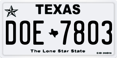 TX license plate DOE7803
