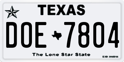 TX license plate DOE7804