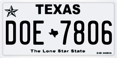 TX license plate DOE7806