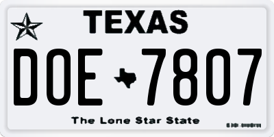 TX license plate DOE7807