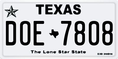 TX license plate DOE7808